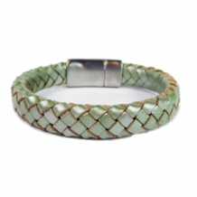 B&L gevlochten leren armband groen
